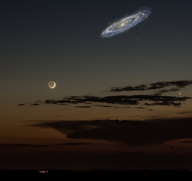 Andromeda and moon composite image with correct sky sizes
