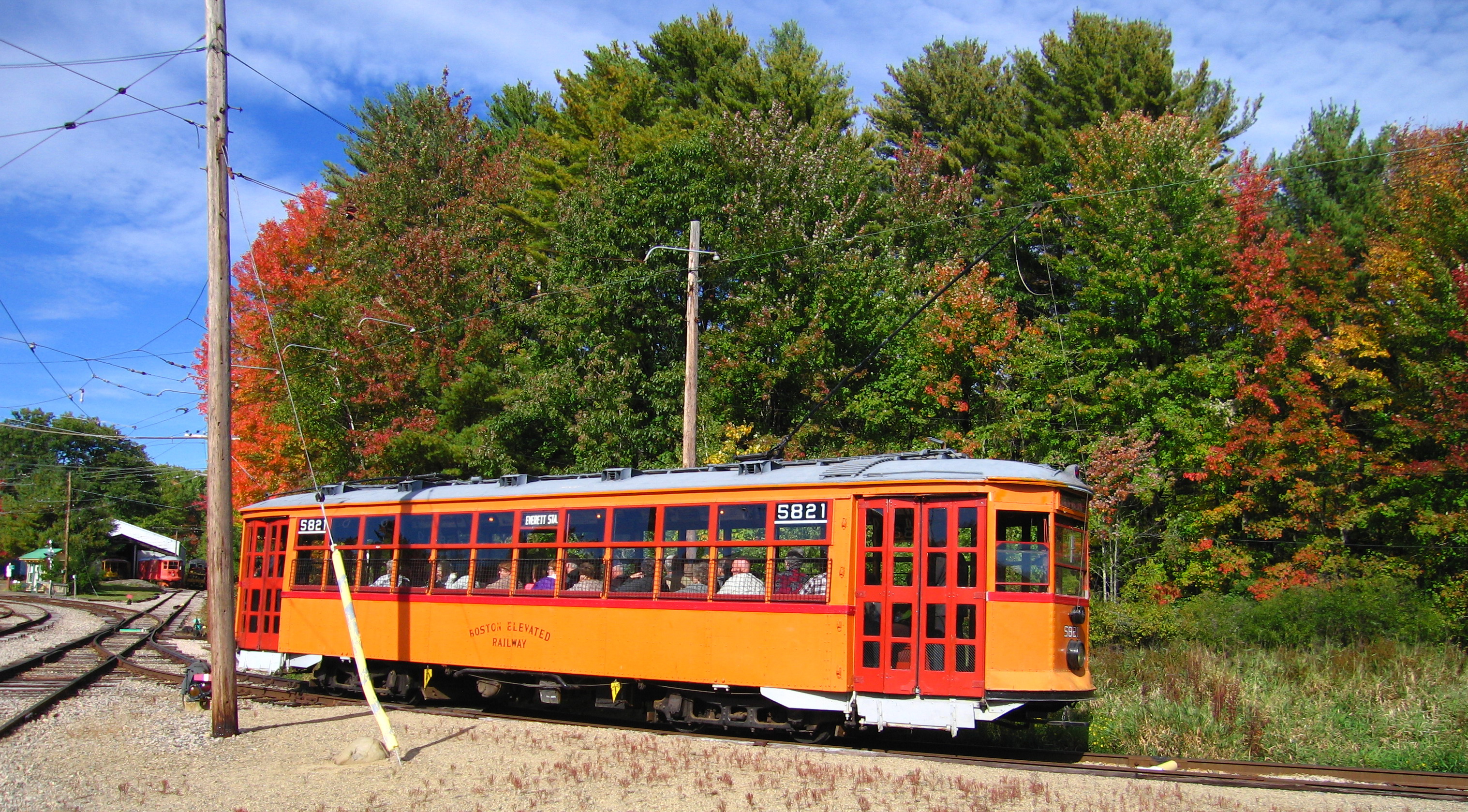 Seashore Trolley Museum, visitors taking a trolley ride