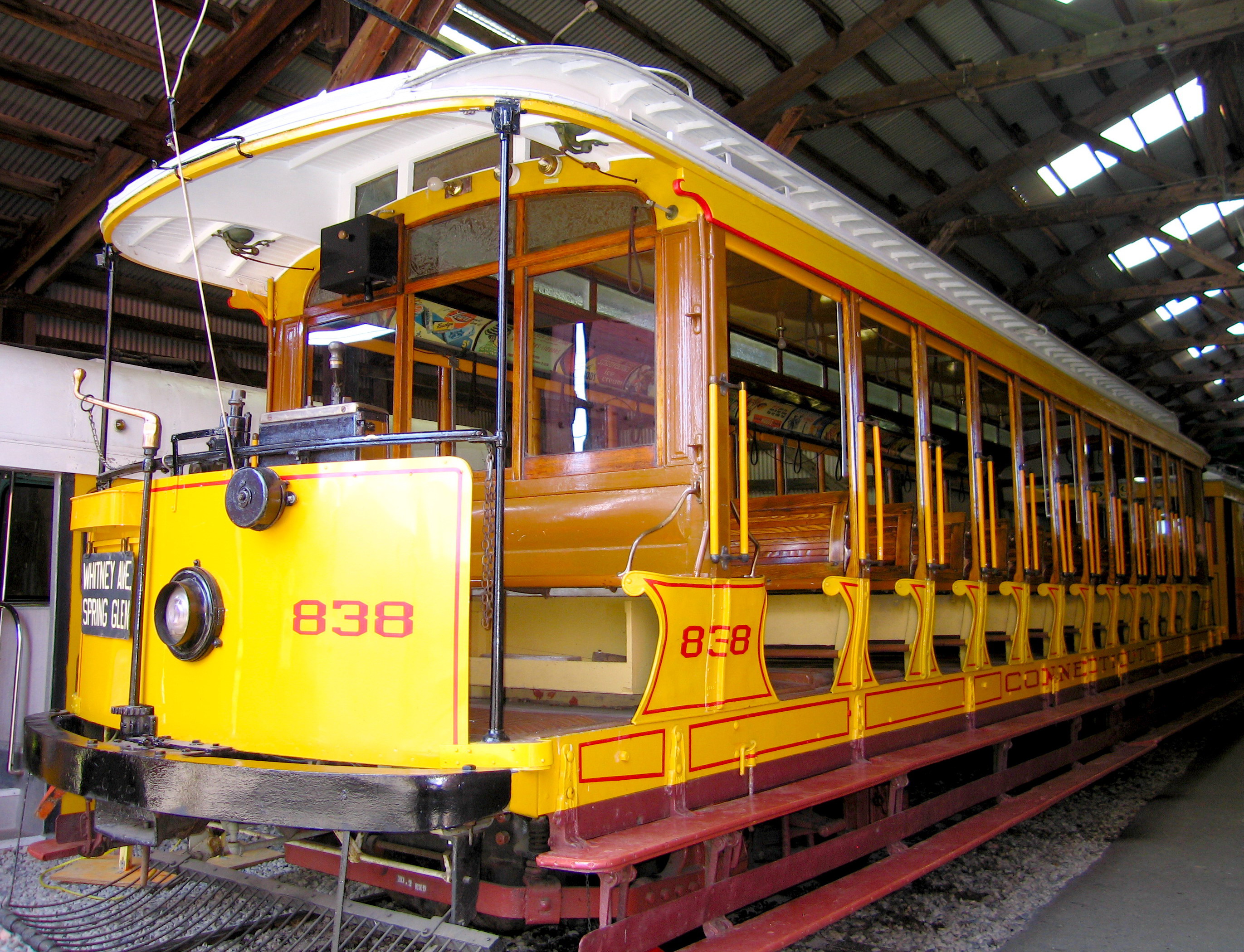 Seashore Trolley Museum, restored open car 838