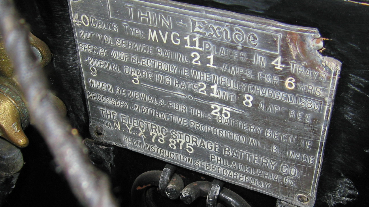 battery plaque on 1908 baker electric car at well auto museum